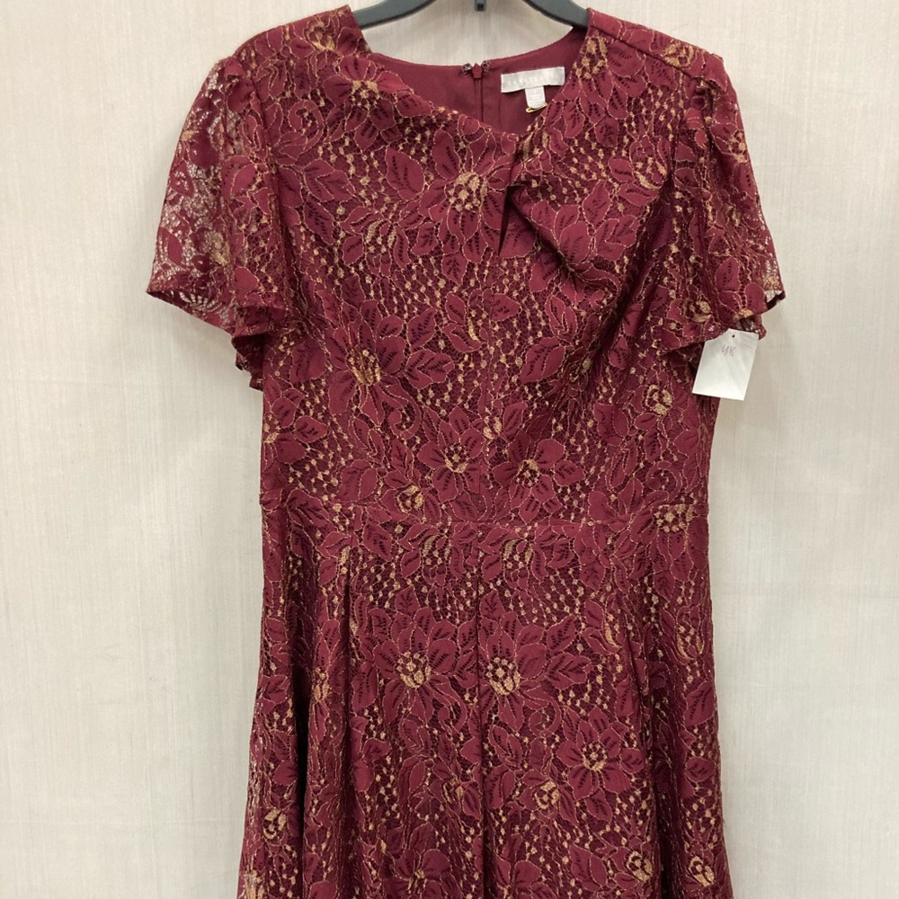 NWT Chelsea 28 Red/Gold metallic Lace Dress Large